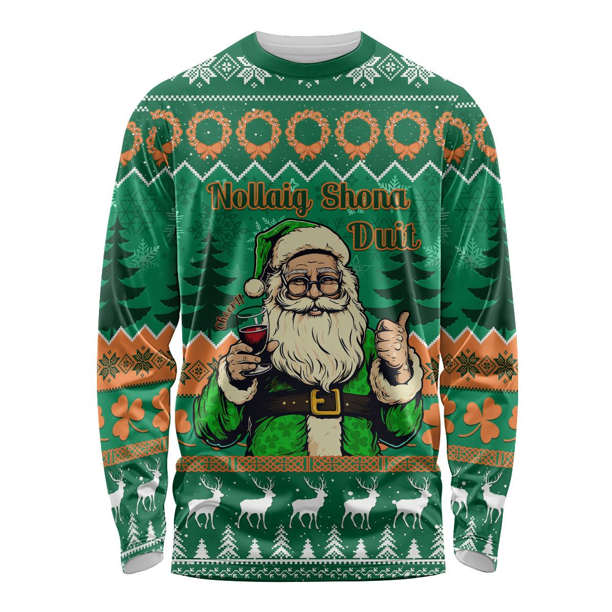 Personalised Ireland Christmas Long Sleeve Shirt Irish Santa Claus Nollaig Shona Duit - Wonder Print Shop