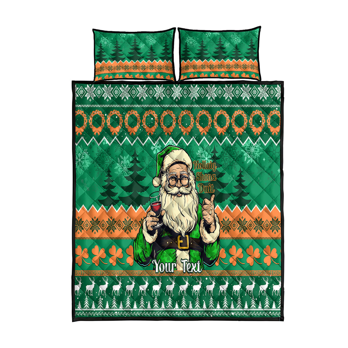 personalised-ireland-christmas-quilt-bed-set-irish-santa-claus-nollaig-shona-duit