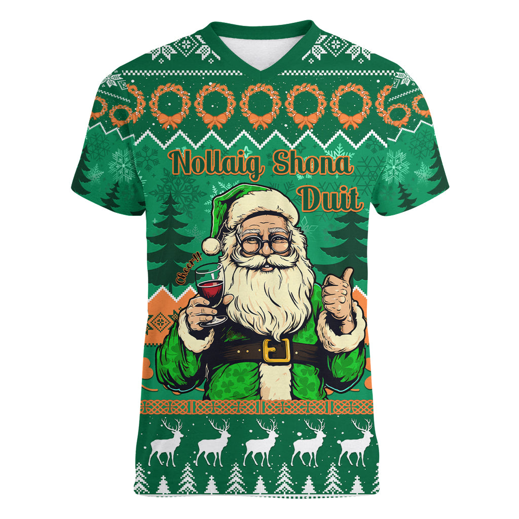 personalised-ireland-christmas-women-v-neck-t-shirt-irish-santa-claus-nollaig-shona-duit