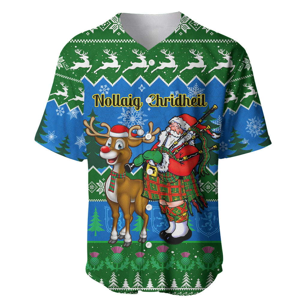 Personalised Scotland Christmas Baseball Jersey Scottish Santa With Reindeer Nollaig Chridheil - Wonder Print Shop