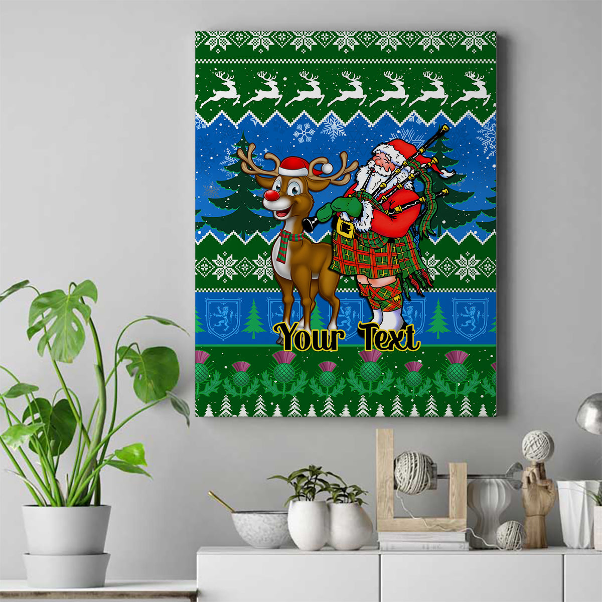 Personalised Scotland Christmas Canvas Wall Art Scottish Santa With Reindeer Nollaig Chridheil - Wonder Print Shop