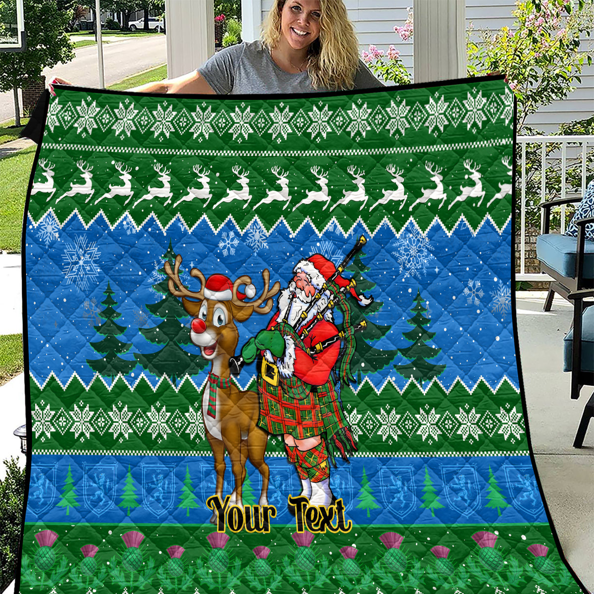 personalised-scotland-christmas-quilt-scottish-santa-with-reindeer-nollaig-chridheil