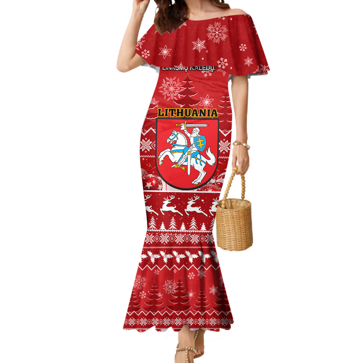 Personalised Lithuania Christmas Mermaid Dress Linksmu Kaledu - Wonder Print Shop