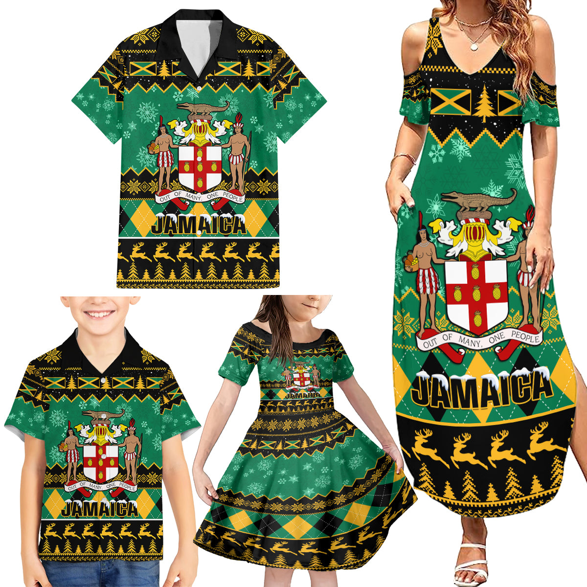 personalised-jamaica-christmas-family-matching-summer-maxi-dress-and-hawaiian-shirt-jamaican-coat-of-arms-xmas-vibes