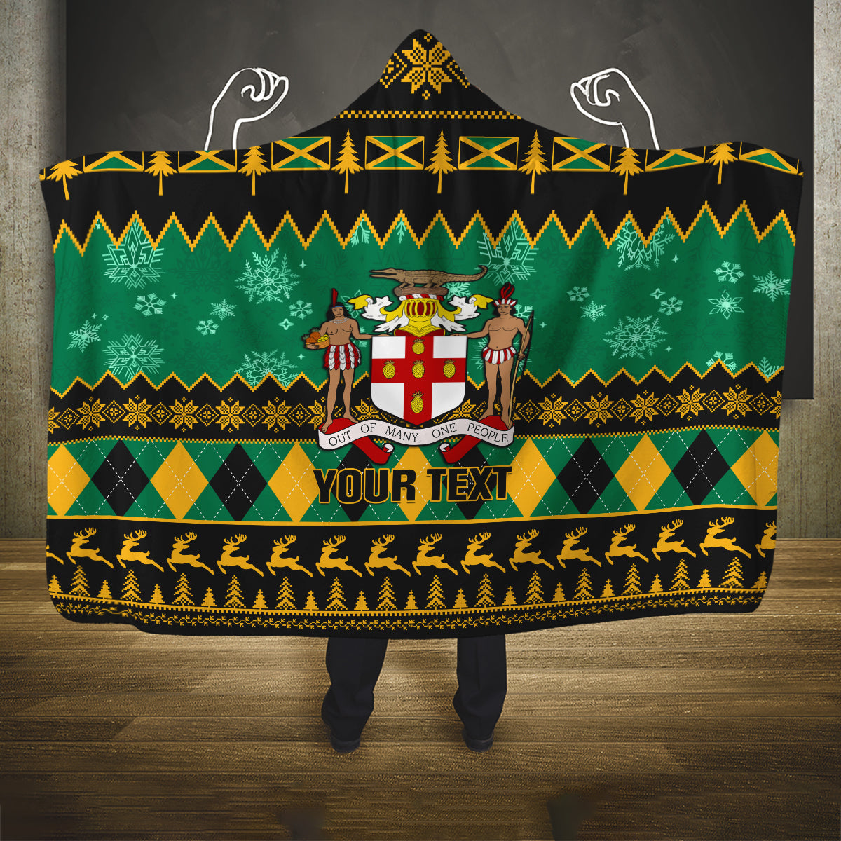 personalised-jamaica-christmas-hooded-blanket-jamaican-coat-of-arms-xmas-vibes