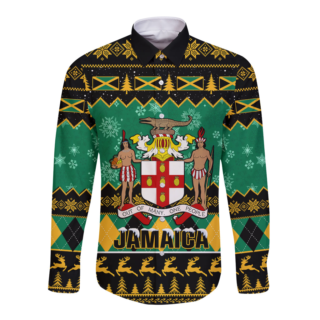 personalised-jamaica-christmas-long-sleeve-button-shirt-jamaican-coat-of-arms-xmas-vibes