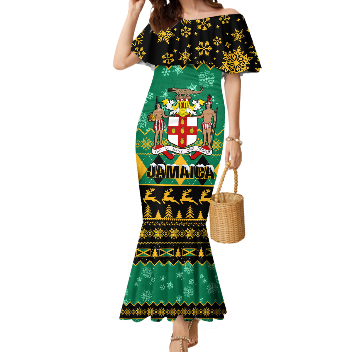 personalised-jamaica-christmas-mermaid-dress-jamaican-coat-of-arms-xmas-vibes