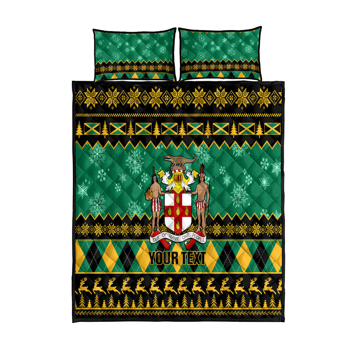 personalised-jamaica-christmas-quilt-bed-set-jamaican-coat-of-arms-xmas-vibes