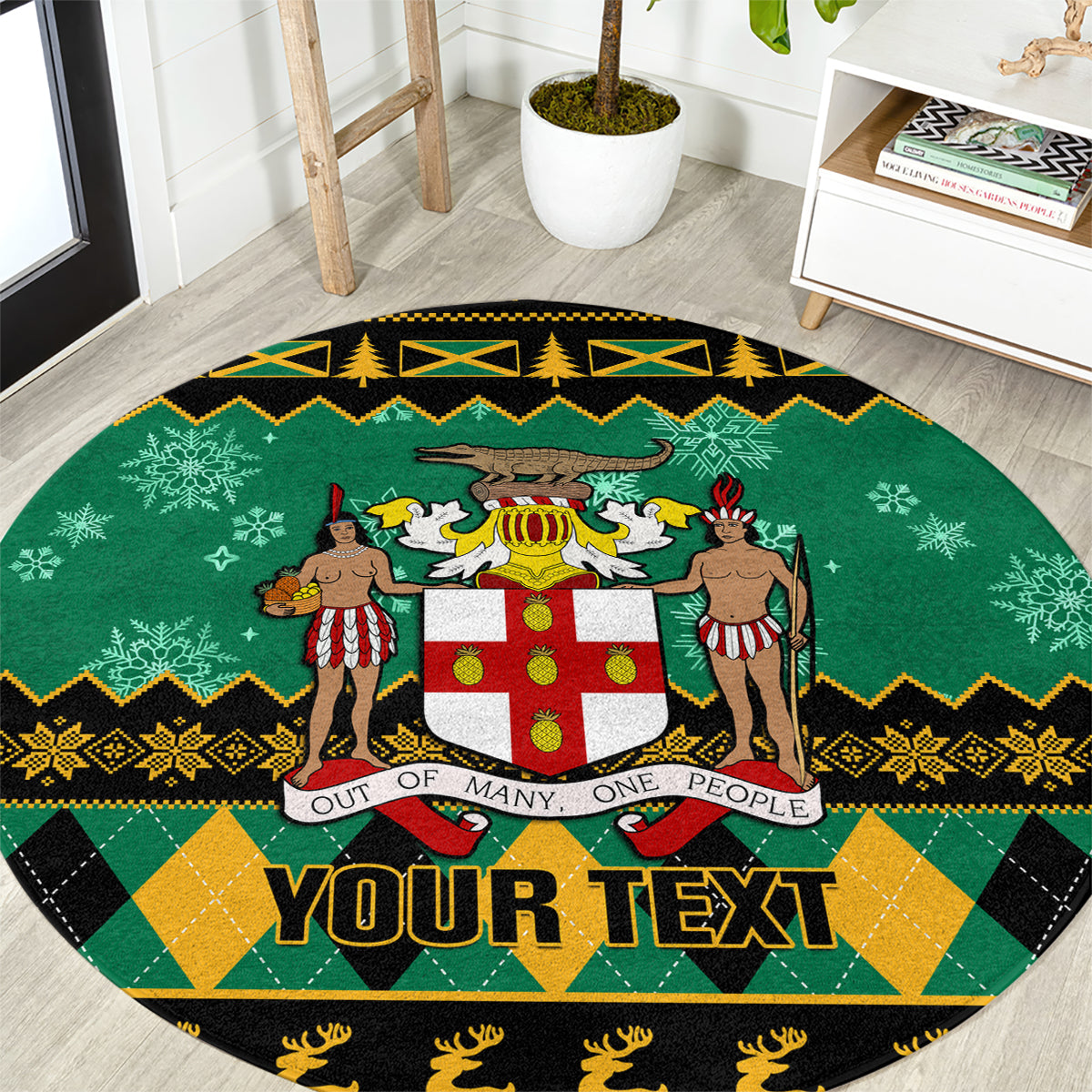 personalised-jamaica-christmas-round-carpet-jamaican-coat-of-arms-xmas-vibes