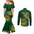 Custom South Africa Cricket Couples Matching Mermaid Dress and Long Sleeve Button Shirt Go Champions Proteas