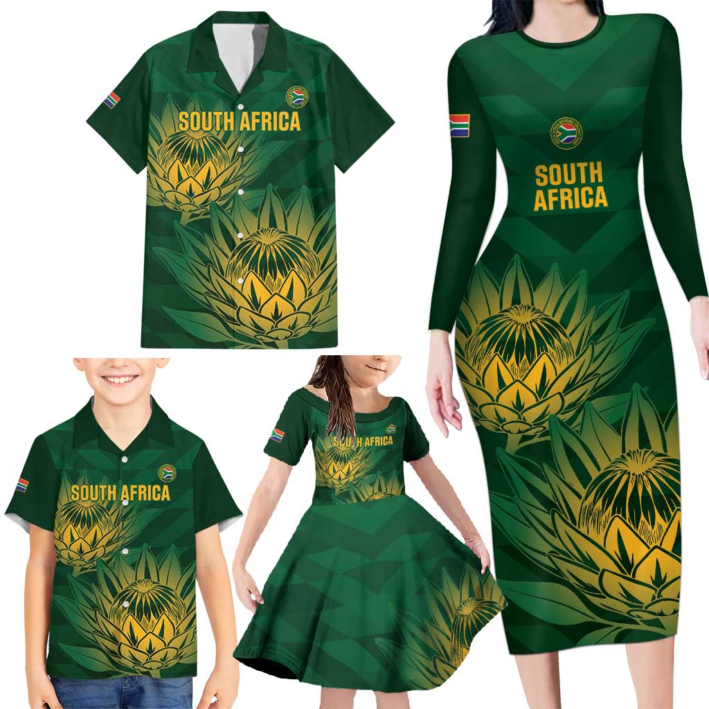 Custom South Africa Cricket Family Matching Long Sleeve Bodycon Dress and Hawaiian Shirt Go Champions Proteas - Wonder Print Shop