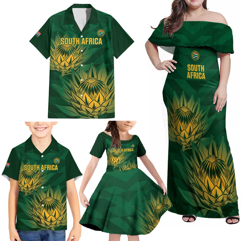 Custom South Africa Cricket Family Matching Off Shoulder Maxi Dress and Hawaiian Shirt Go Champions Proteas - Wonder Print Shop