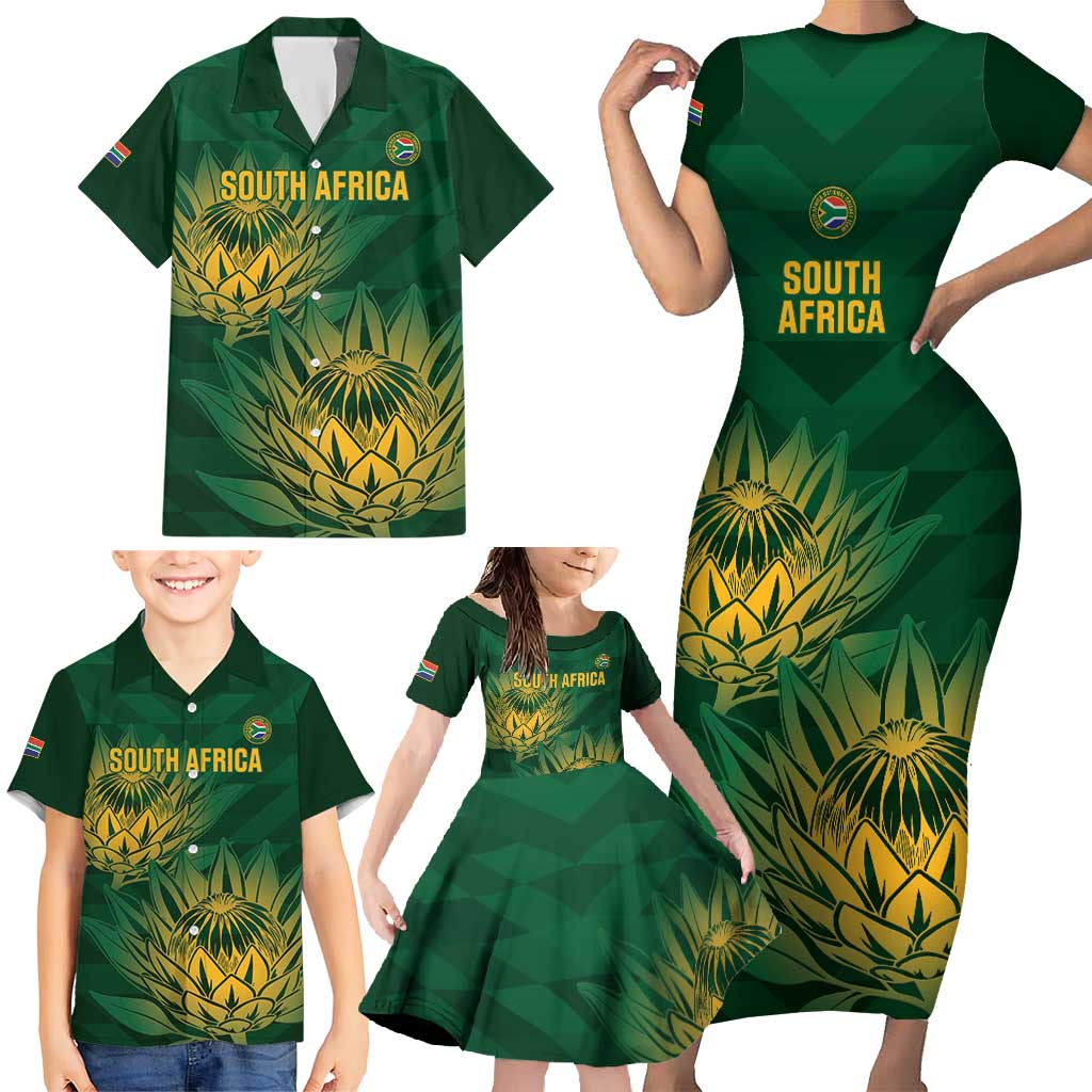 Custom South Africa Cricket Family Matching Short Sleeve Bodycon Dress and Hawaiian Shirt Go Champions Proteas - Wonder Print Shop