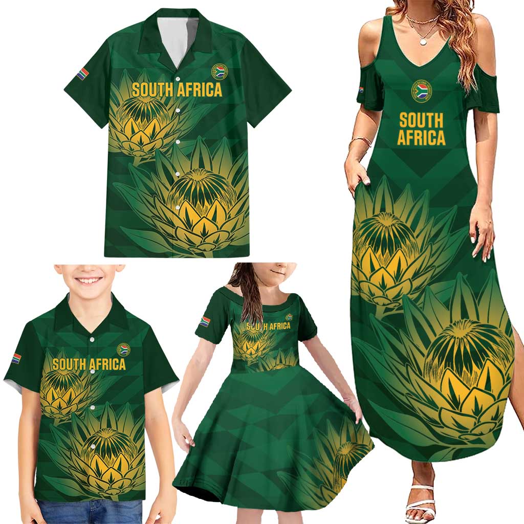 Custom South Africa Cricket Family Matching Summer Maxi Dress and Hawaiian Shirt Go Champions Proteas - Wonder Print Shop