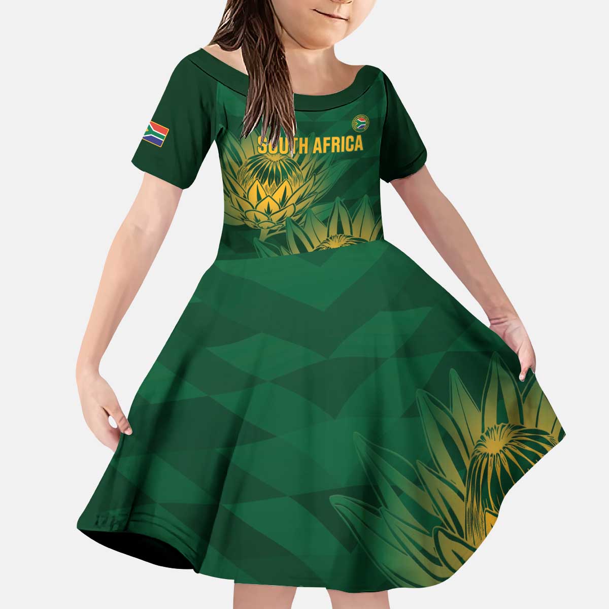 Custom South Africa Cricket Kid Short Sleeve Dress Go Champions Proteas - Wonder Print Shop