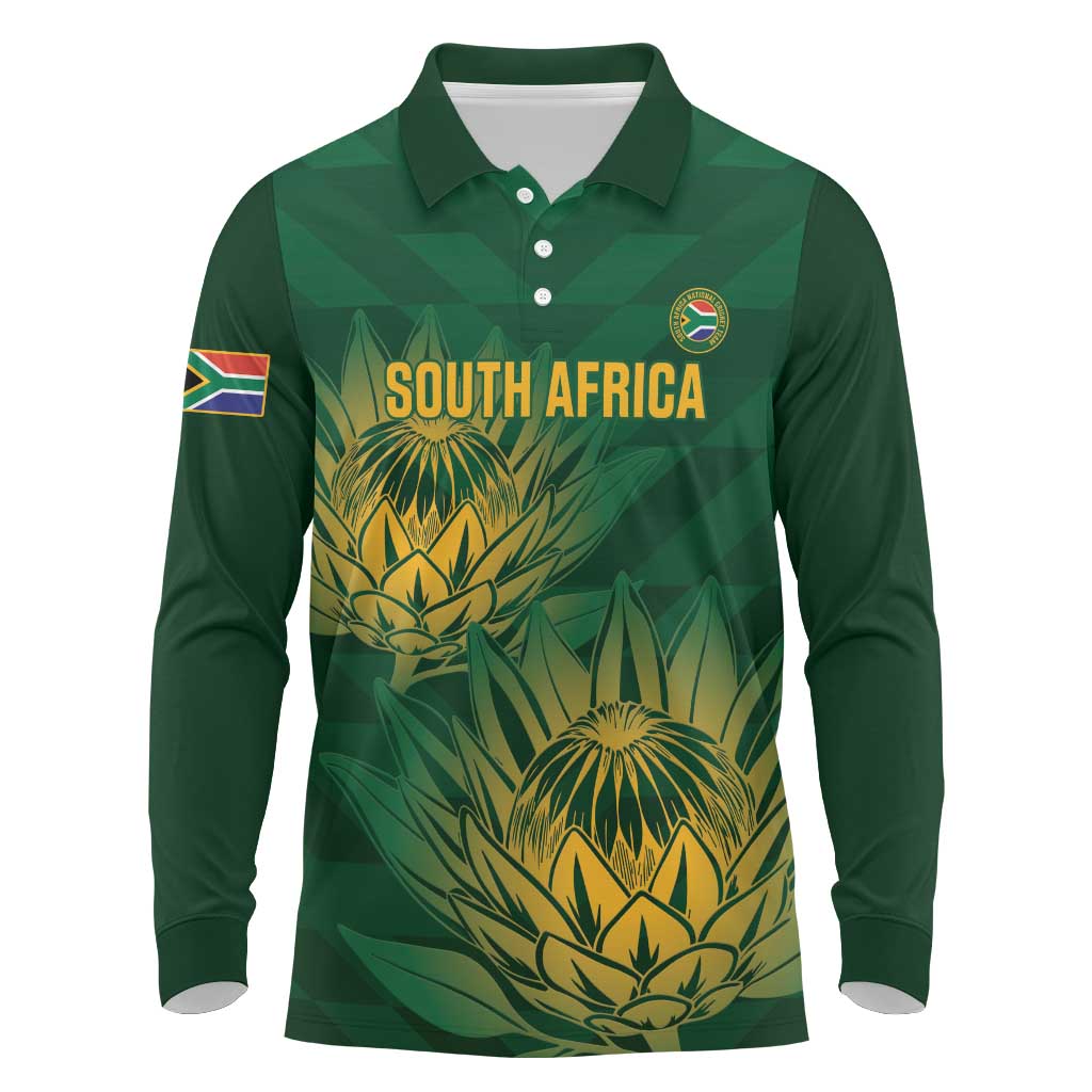 Custom South Africa Cricket Long Sleeve Polo Shirt Go Champions Proteas - Wonder Print Shop