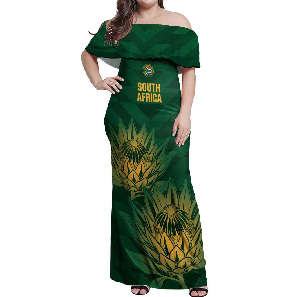 Custom South Africa Cricket Off Shoulder Maxi Dress Go Champions Proteas - Wonder Print Shop