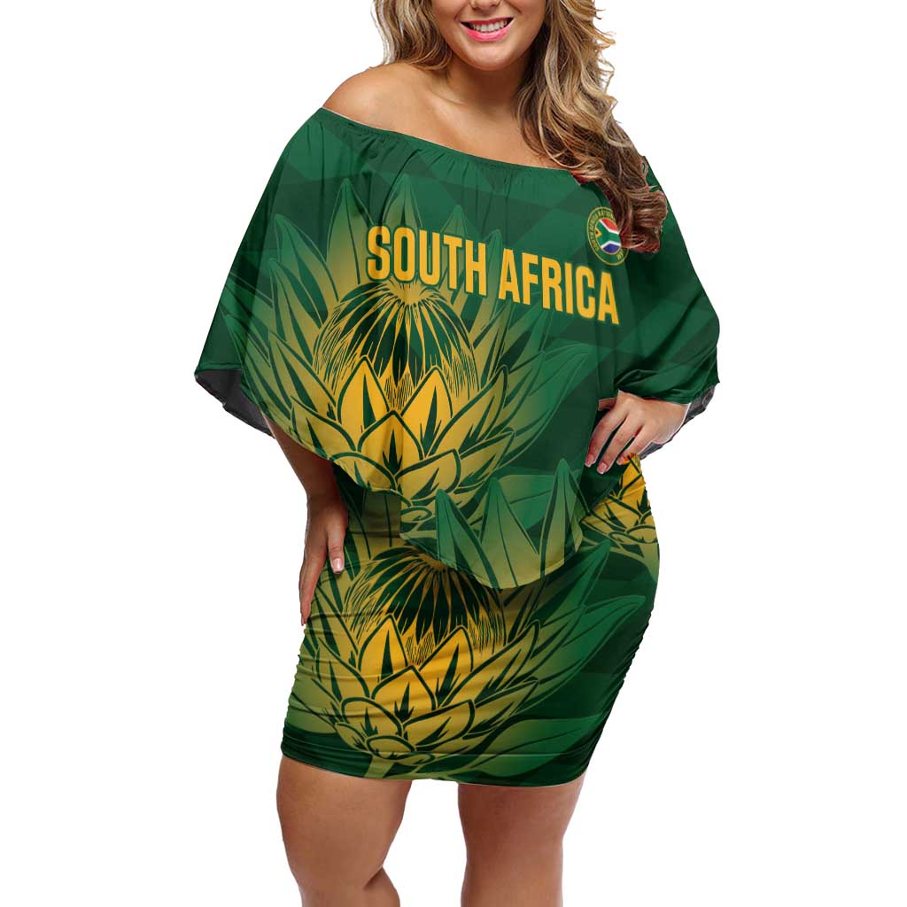 Custom South Africa Cricket Off Shoulder Short Dress Go Champions Proteas - Wonder Print Shop