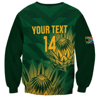 Green crewneck cricket sweatshirt back with YOUR TEXT and number 14 graphic
