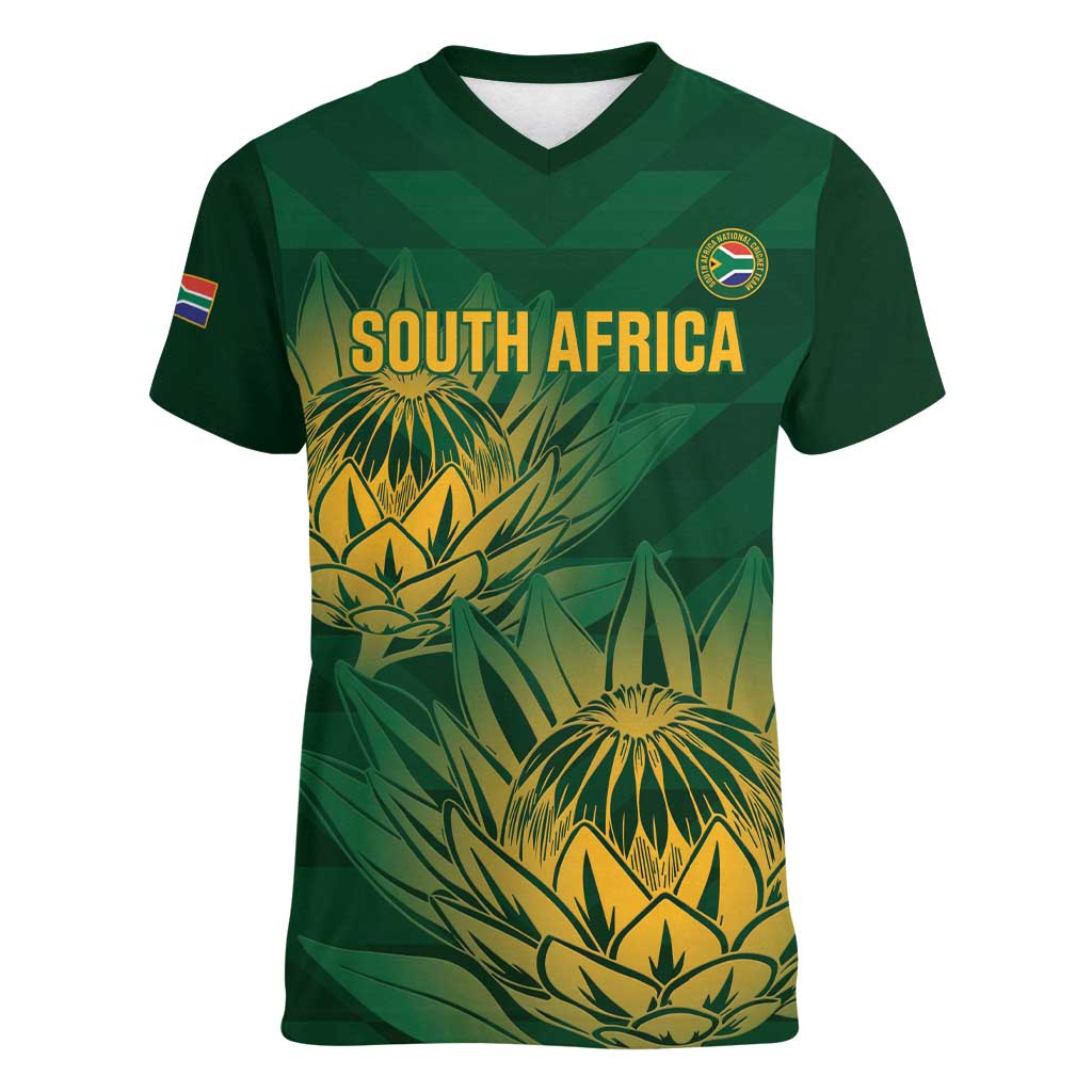 Custom South Africa Cricket Women V-Neck T-Shirt Go Champions Proteas