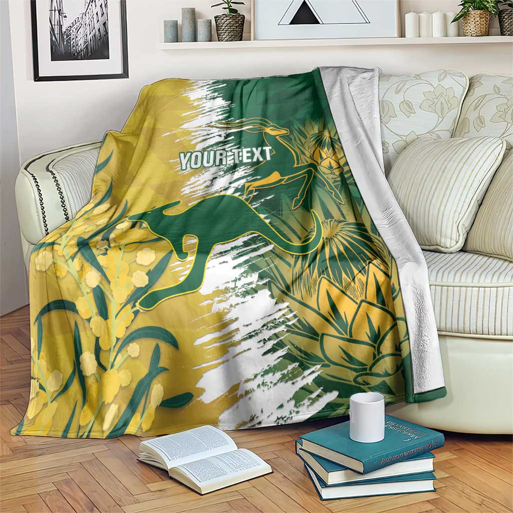 Custom Australia And South Africa Cricket Blanket Aussies Proteas Together