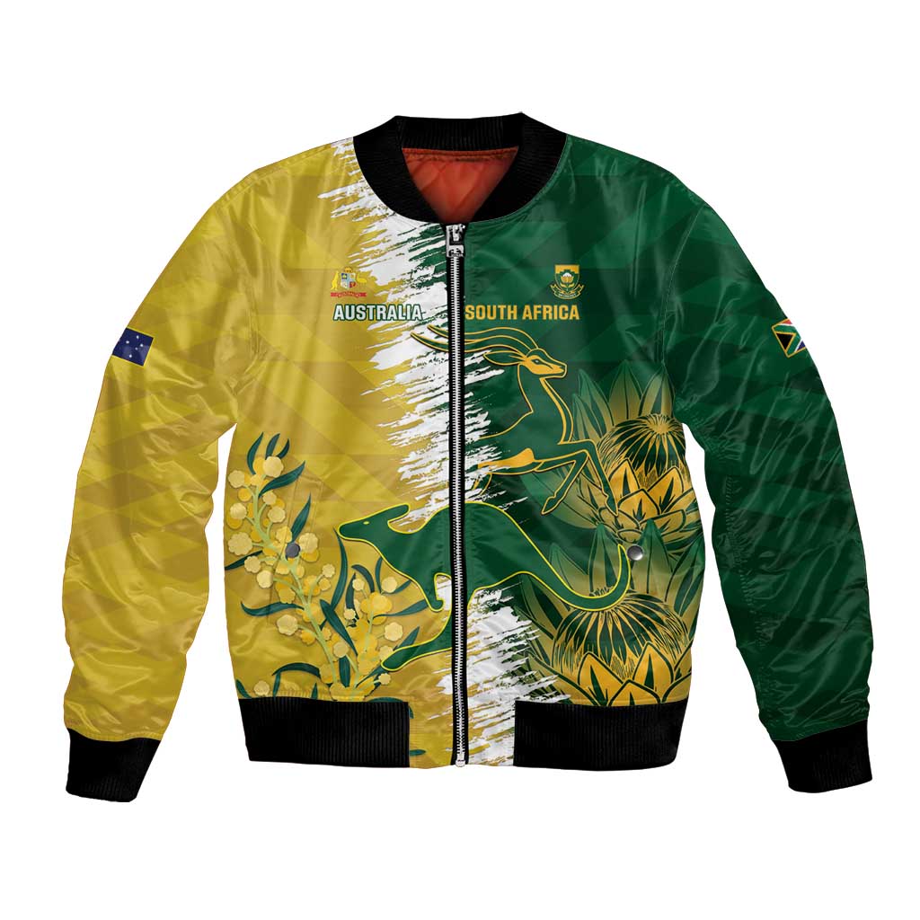 Custom Australia And South Africa Cricket Bomber Jacket Aussies Proteas Together - Wonder Print Shop