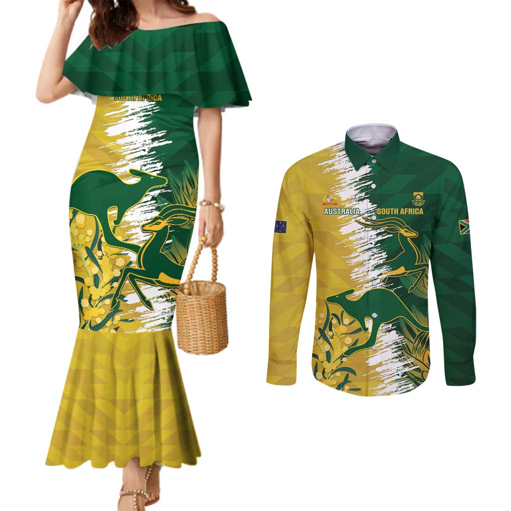 Custom Australia And South Africa Cricket Couples Matching Mermaid Dress and Long Sleeve Button Shirt Aussies Proteas Together