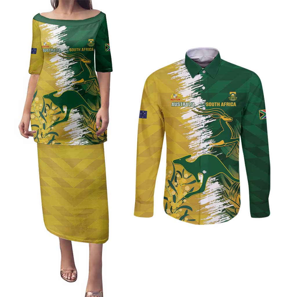 Custom Australia And South Africa Cricket Couples Matching Puletasi and Long Sleeve Button Shirt Aussies Proteas Together - Wonder Print Shop