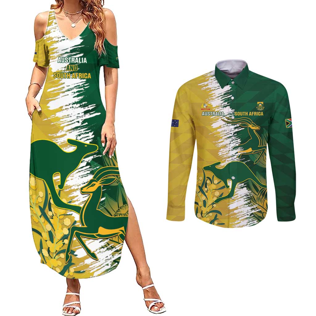 Custom Australia And South Africa Cricket Couples Matching Summer Maxi Dress and Long Sleeve Button Shirt Aussies Proteas Together - Wonder Print Shop