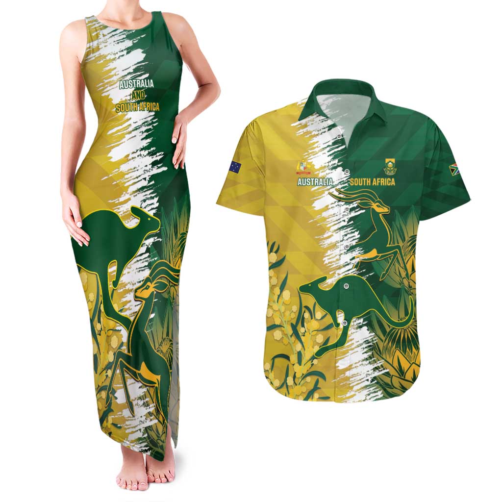 Custom Australia And South Africa Cricket Couples Matching Tank Maxi Dress and Hawaiian Shirt Aussies Proteas Together - Wonder Print Shop