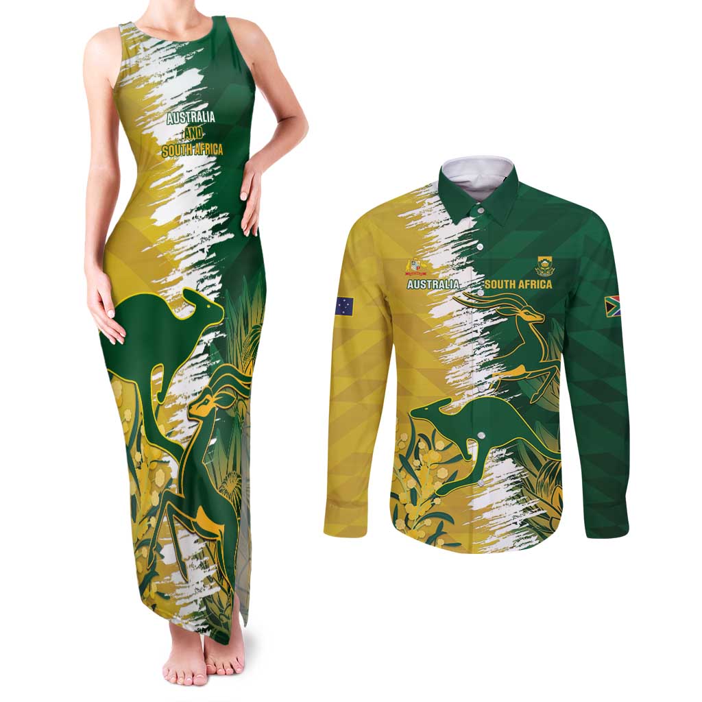 Custom Australia And South Africa Cricket Couples Matching Tank Maxi Dress and Long Sleeve Button Shirt Aussies Proteas Together - Wonder Print Shop