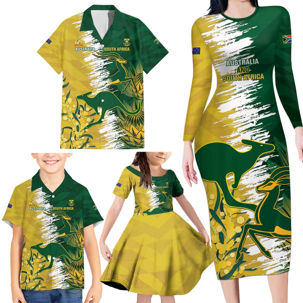 Custom Australia And South Africa Cricket Family Matching Long Sleeve Bodycon Dress and Hawaiian Shirt Aussies Proteas Together - Wonder Print Shop