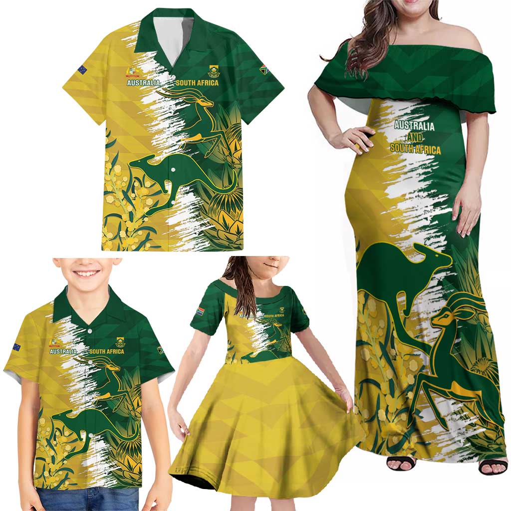 Custom Australia And South Africa Cricket Family Matching Off Shoulder Maxi Dress and Hawaiian Shirt Aussies Proteas Together - Wonder Print Shop