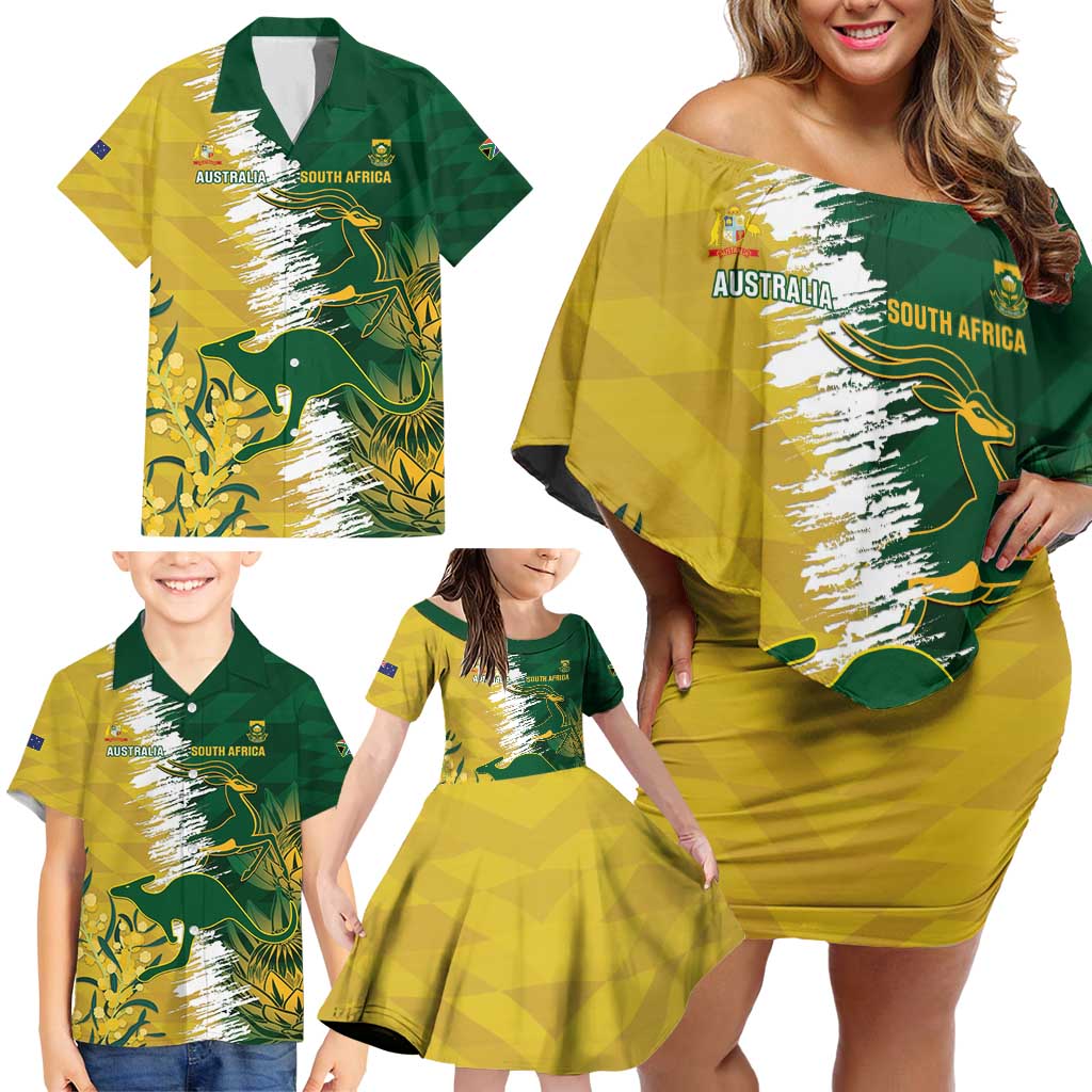 Custom Australia And South Africa Cricket Family Matching Off Shoulder Short Dress and Hawaiian Shirt Aussies Proteas Together - Wonder Print Shop