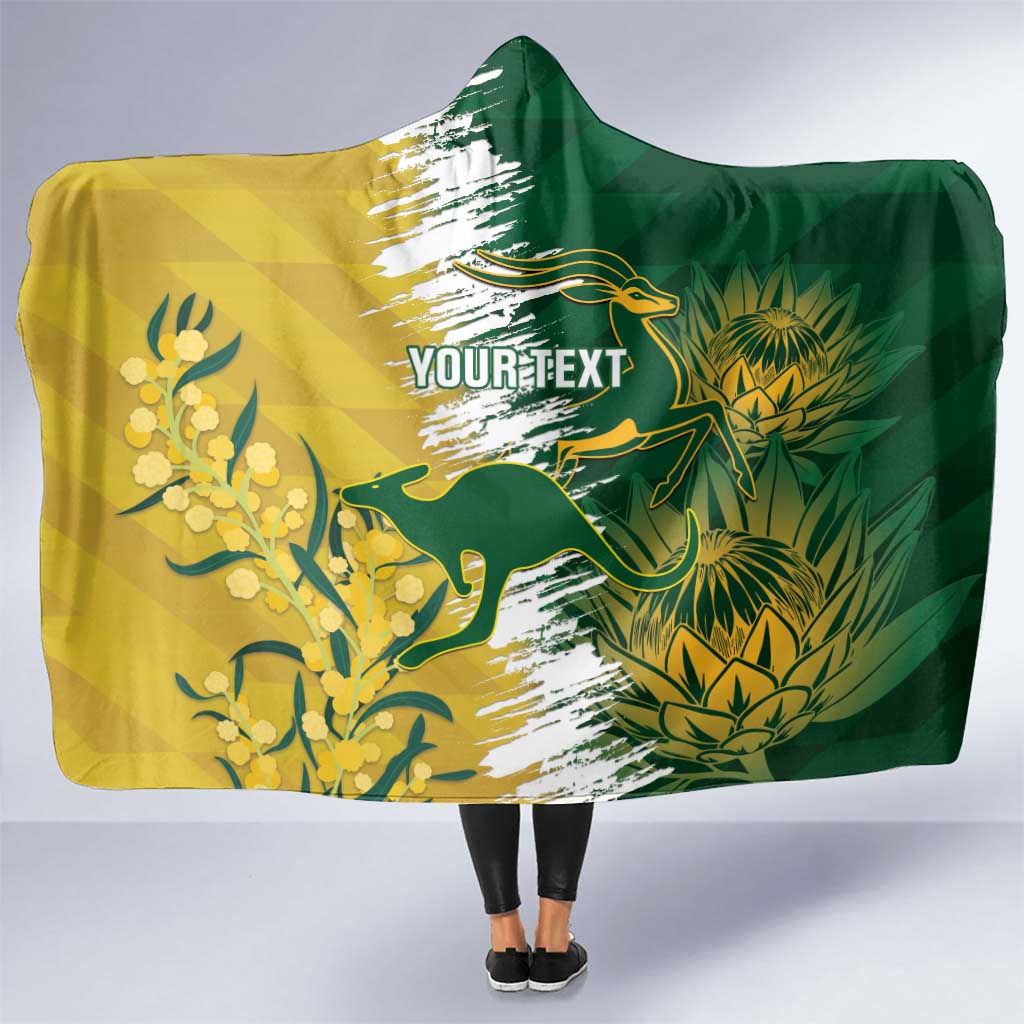 Custom Australia And South Africa Cricket Hooded Blanket Aussies Proteas Together