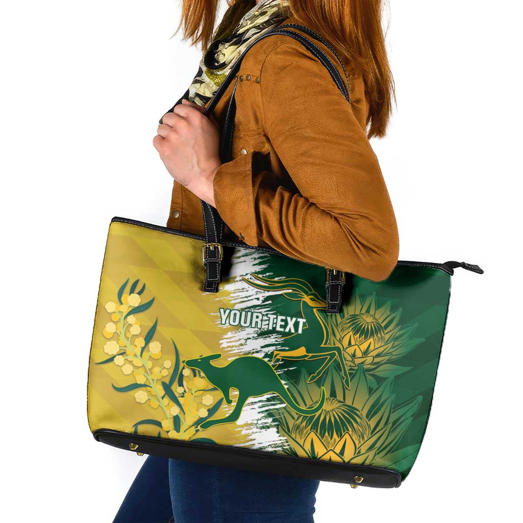 Custom Australia And South Africa Cricket Leather Tote Bag Aussies Proteas Together - Wonder Print Shop