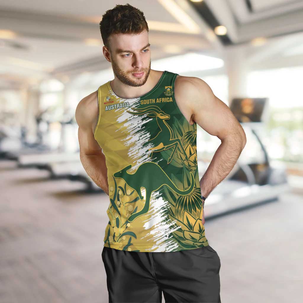 Custom Australia And South Africa Cricket Men Tank Top Aussies Proteas Together