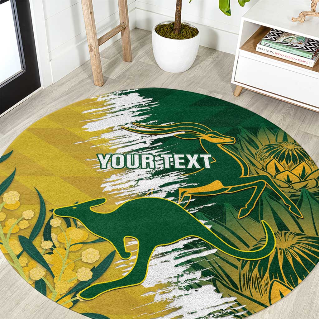 Custom Australia And South Africa Cricket Round Carpet Aussies Proteas Together