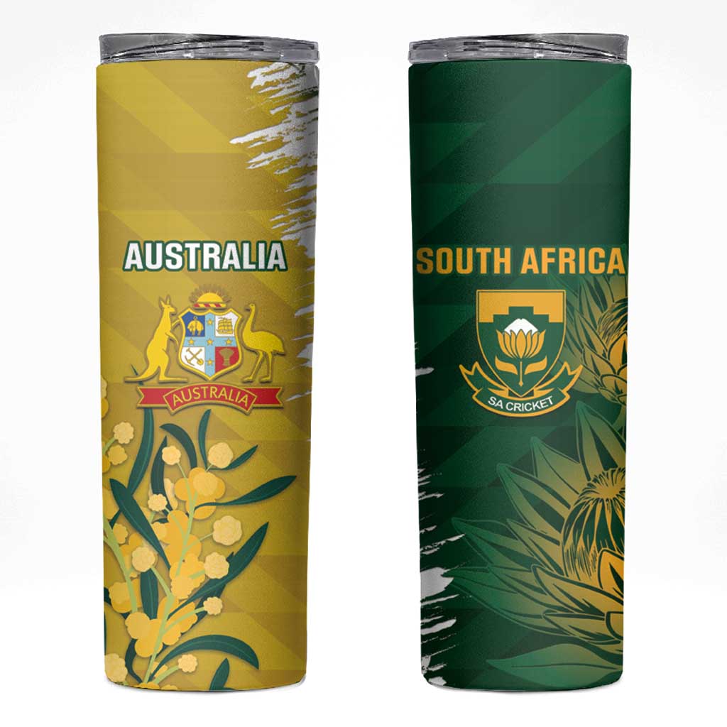 Custom Australia And South Africa Cricket Skinny Tumbler Aussies Proteas Together