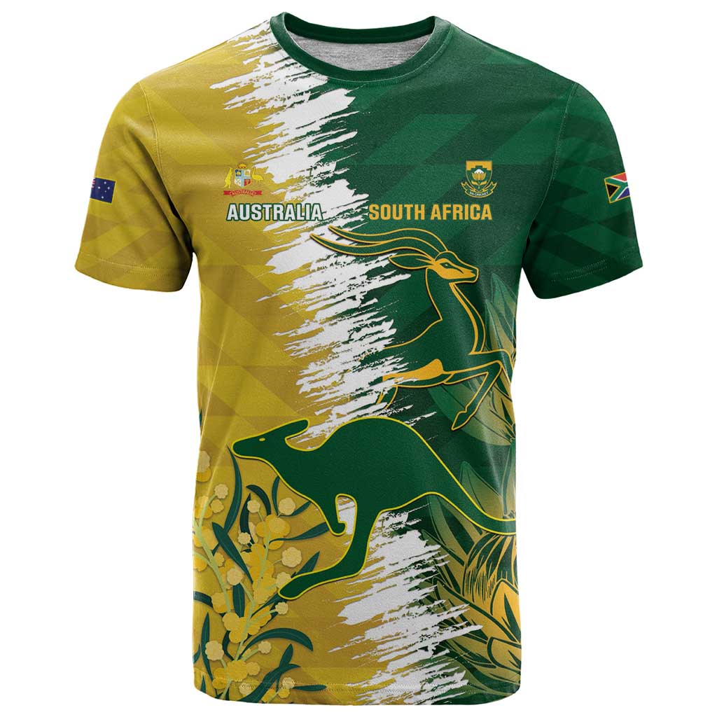 Custom Australia And South Africa Cricket T Shirt Aussies Proteas Together