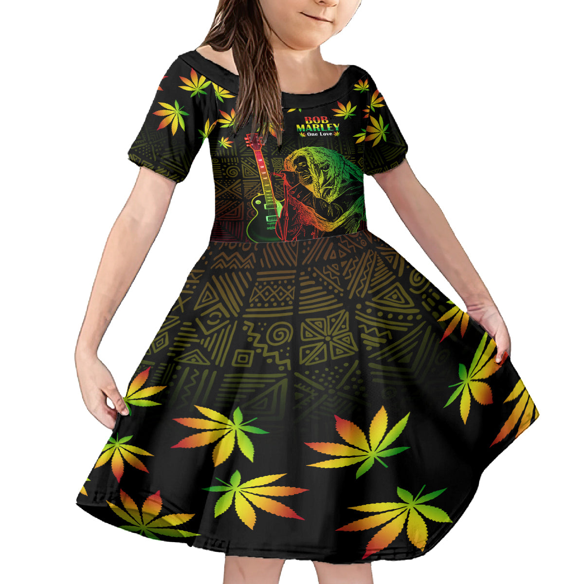 Jamaica Bob Marley Day Kid Short Sleeve Dress One Love Jamaican Reggae African Pattern