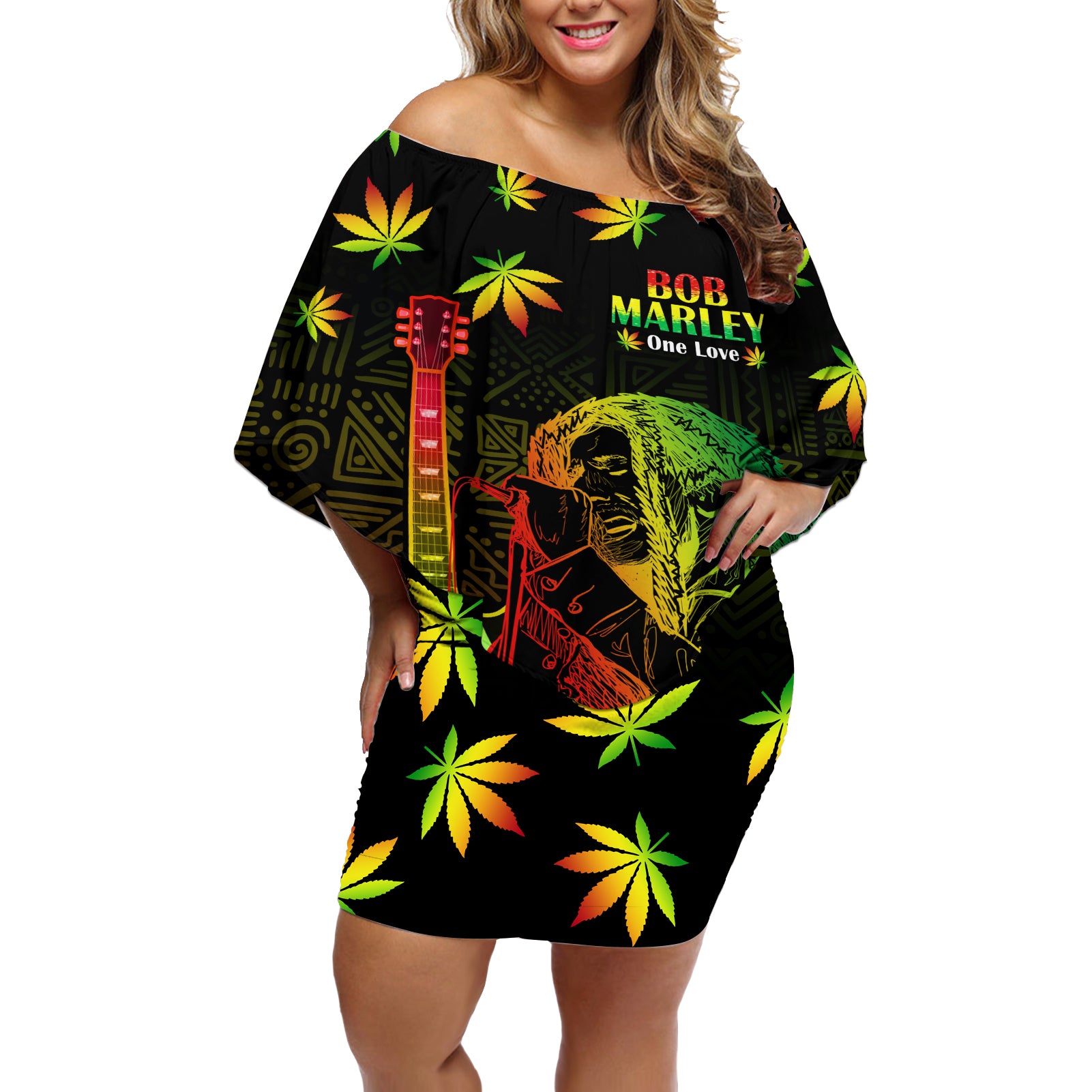 Jamaica Bob Marley Day Off Shoulder Short Dress One Love Jamaican Reggae African Pattern