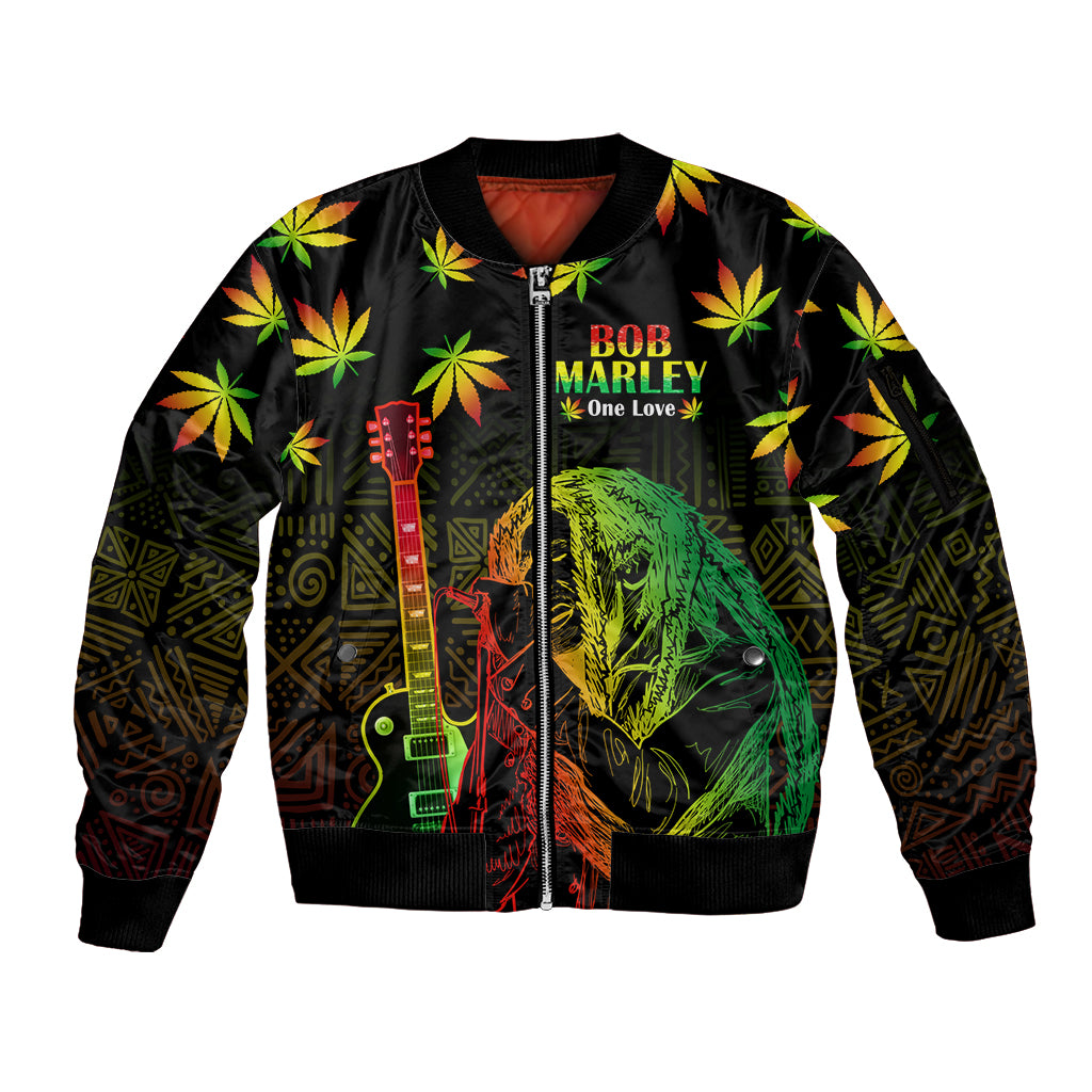 Jamaica Bob Marley Day Sleeve Zip Bomber Jacket One Love Jamaican Reggae African Pattern