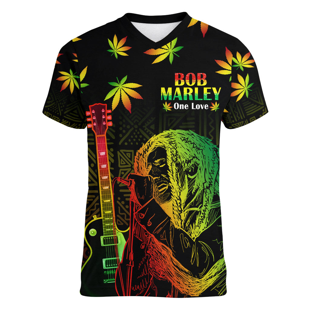 Jamaica Bob Marley Day Women V Neck T Shirt One Love Jamaican Reggae African Pattern