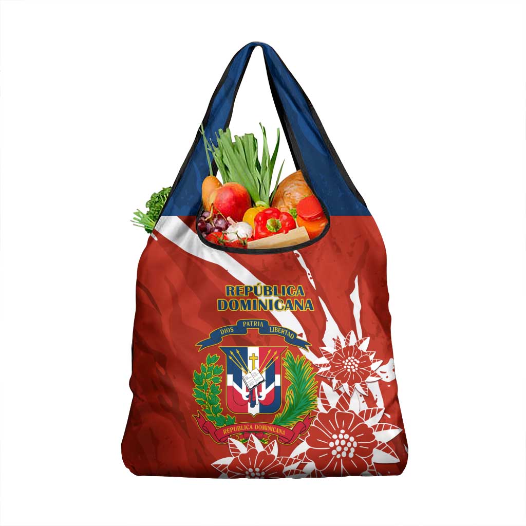 Dominican Republic Independence Day Grocery Bag Coat Of Arms With Bayahibe Rose