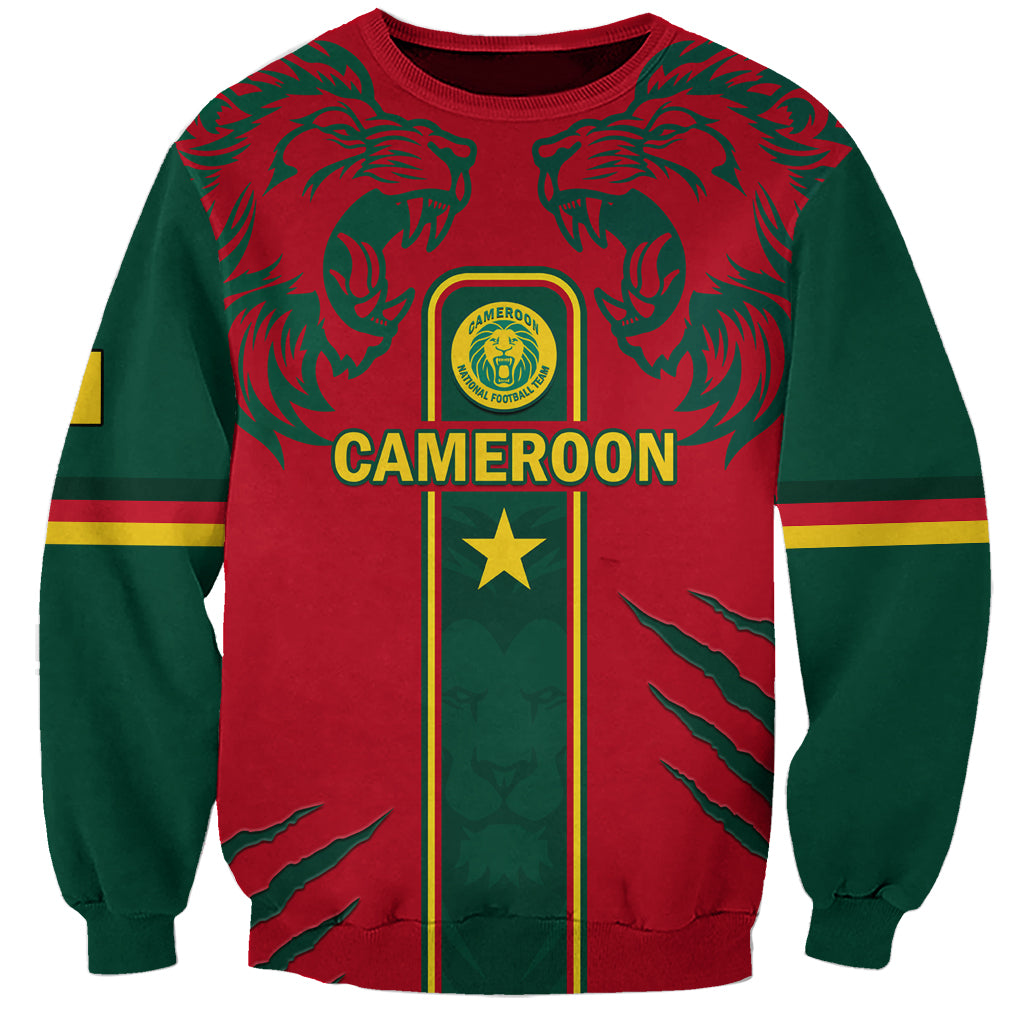 Cameroon football sweatshirt, red and green with lion crest and front graphic