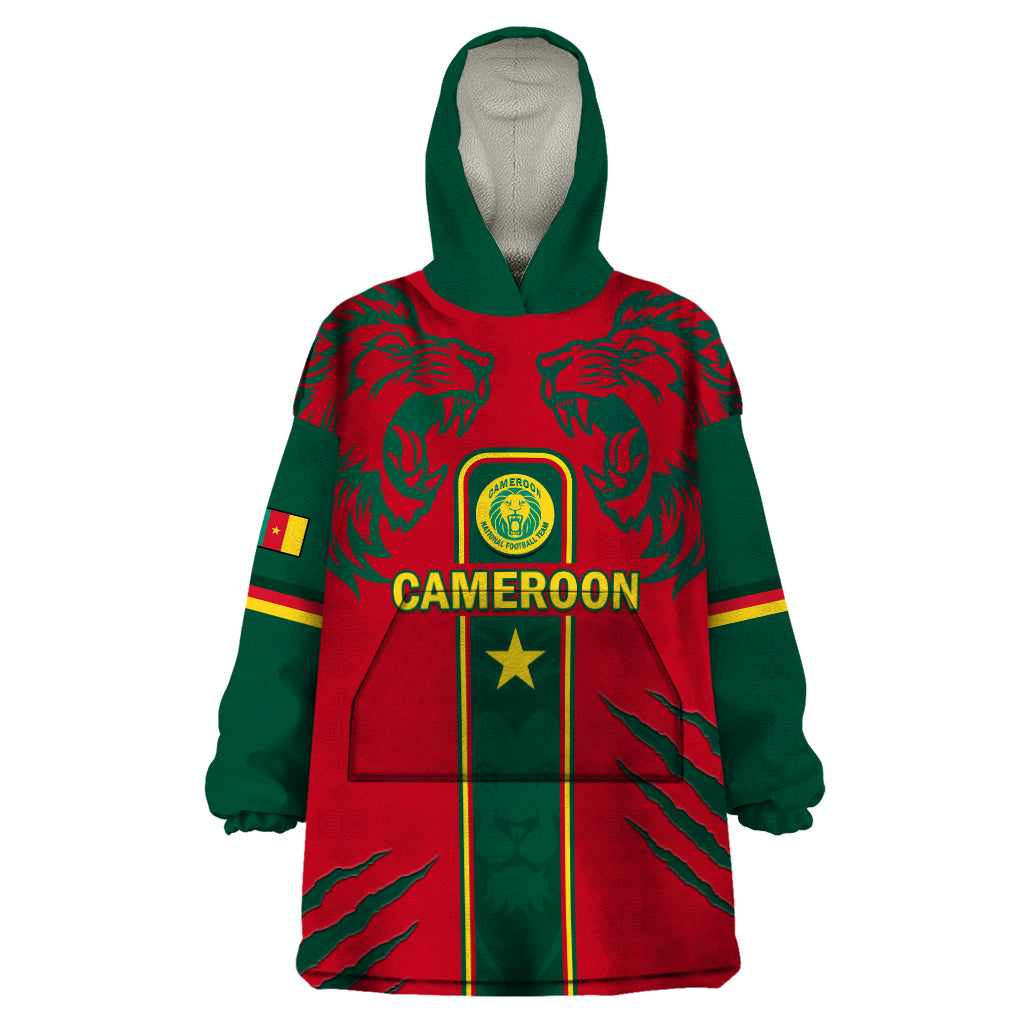 Custom Cameroon Football Wearable Blanket Hoodie 2024 African Nations Go Champions Lion Style - Wonder Print Shop