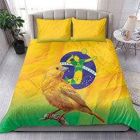 Yellow Brazil volleyball bedding set with two pillows featuring Brazil crest and bird