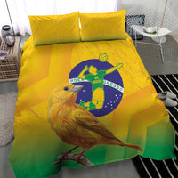 Brazil volleyball bedding set with two yellow pillows and green-blue bird and crest print