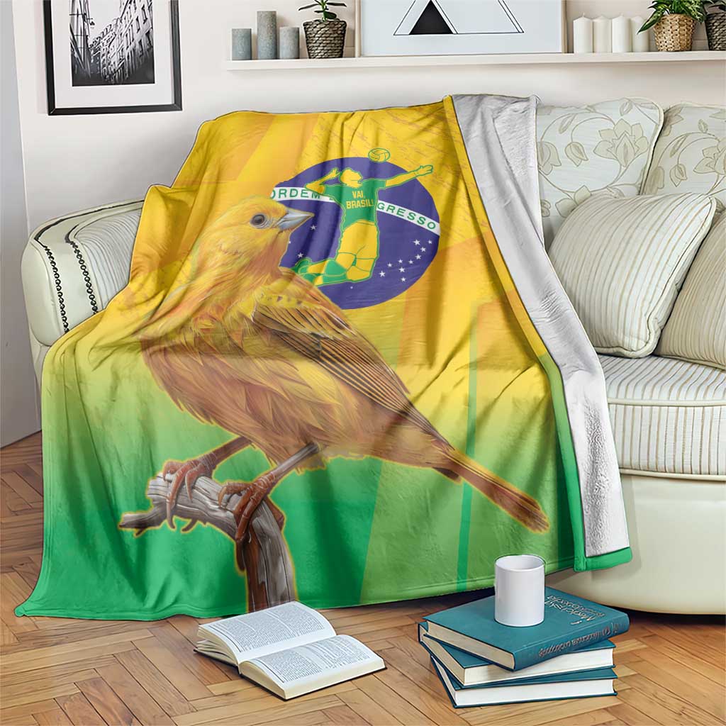 Yellow green blue volleyball blanket with bird and Brazil graphic